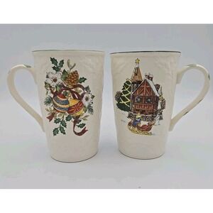 Set of 2 Mikasa English Countryside Festive‎ Spirit Coffee Tea Mugs Cups